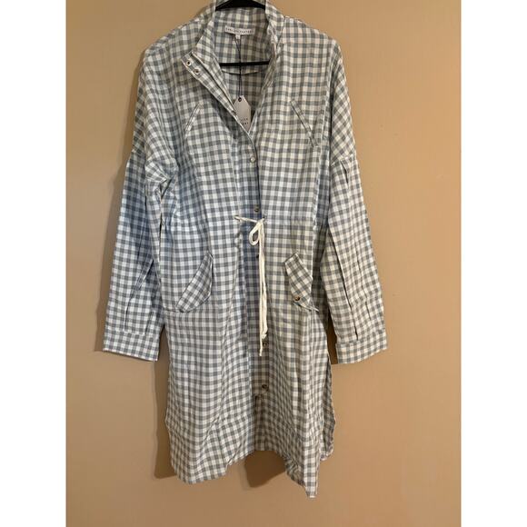 NWT Revolve English Factory Grey Gingham Plaid Long Sleeve Shirt Dress Sz L - Picture 2 of 9
